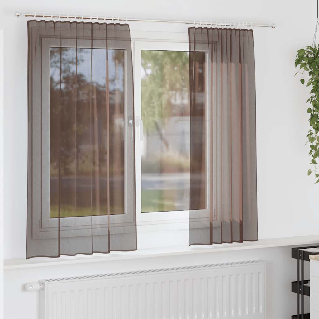Tende in Voile con Tasche per Aste 2 pz Marrone | homemem39