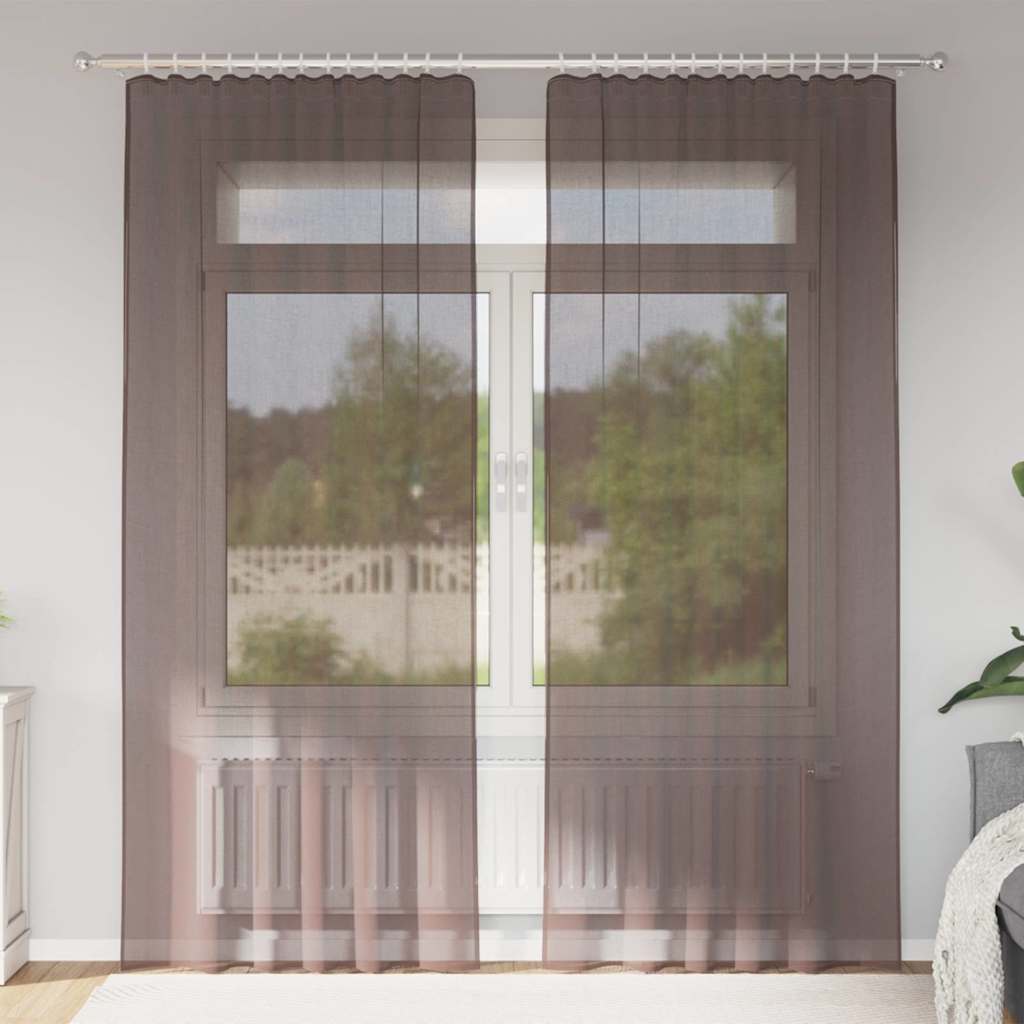 Tende in Voile con Tasche per Aste 2 pz Marrone | homemem39