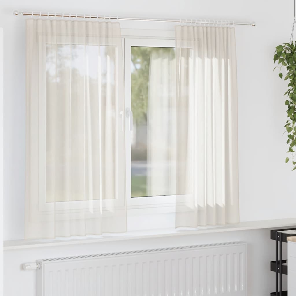 Tende in Voile con Tasche per Aste 2 pz Crema | homemem39