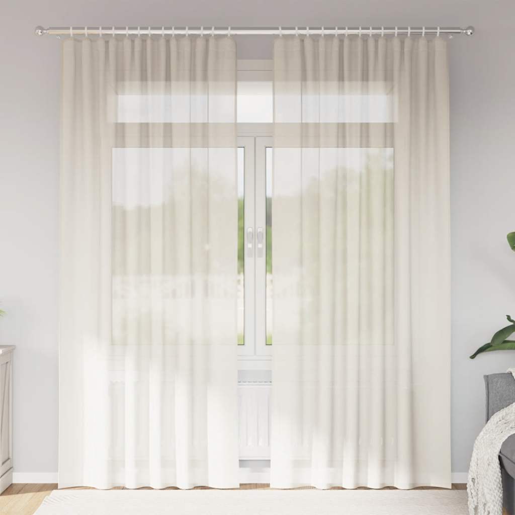 Tende in Voile con Tasche per Aste 2 pz Crema | homemem39