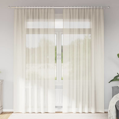 Tende in Voile con Tasche per Aste 2 pz Crema | homemem39
