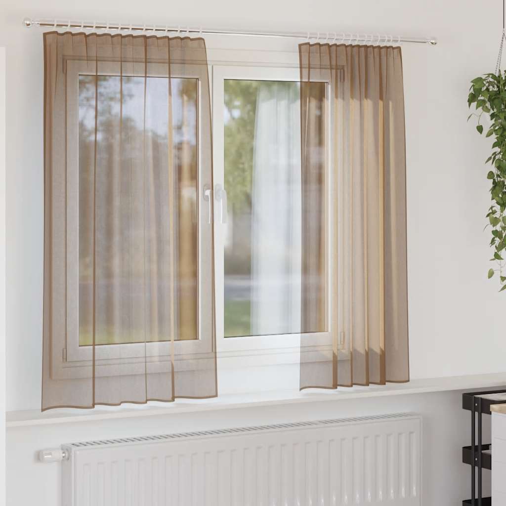 Tende in Voile con Tasche per Aste 2 pz Marrone Chiaro | homemem39