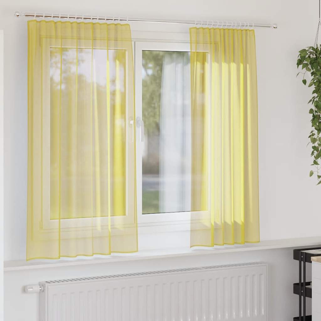 Tende in Voile con Tasche per Aste 2 pz Giallo | homemem39