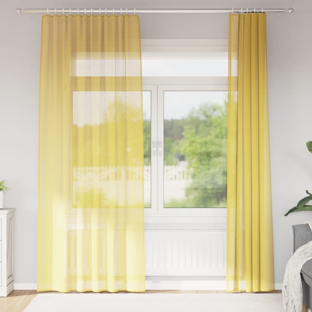 Tende in Voile con Tasche per Aste 2 pz Giallo