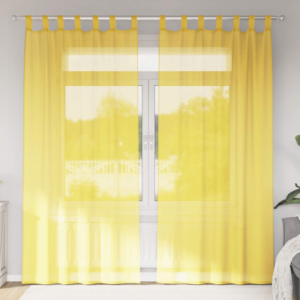 Tende in Voile con Tasche per Aste 2 pz Giallo
