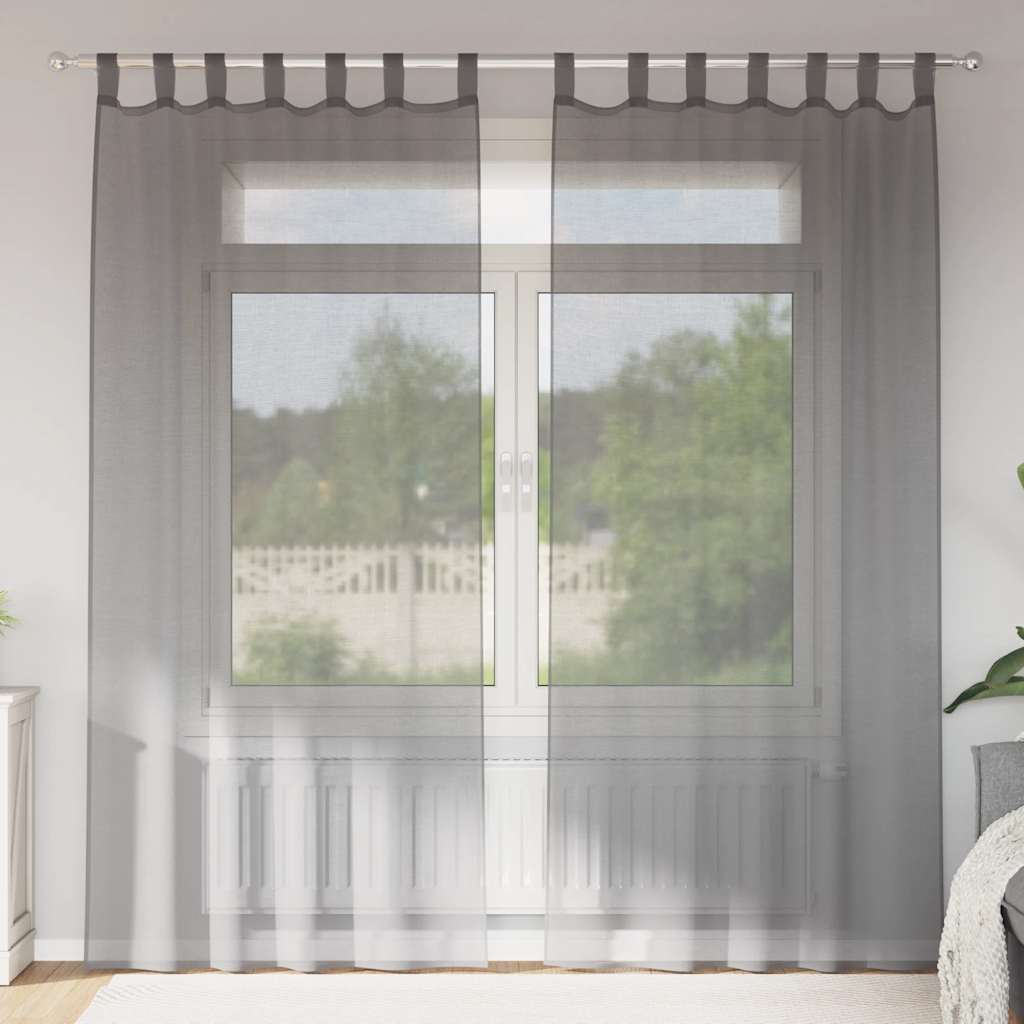 Tende in Voile con Passanti 2 pz Grigio Scuro 140x225 cm