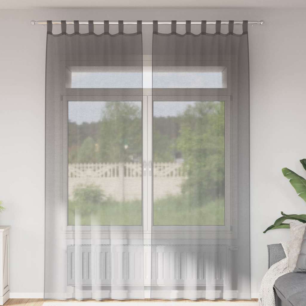 Tende in Voile con Passanti 2 pz Grigio Scuro 140x260 cm | homemem39