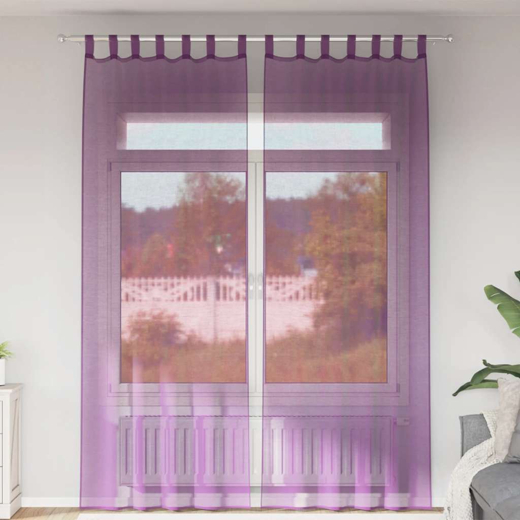 Tende in Voile con Passanti 2 pz Viola 140x260 cm