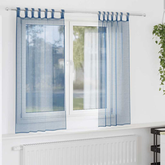 Tende in Voile con Passanti 2 pz Blu Reale 140x140 cm | homemem39