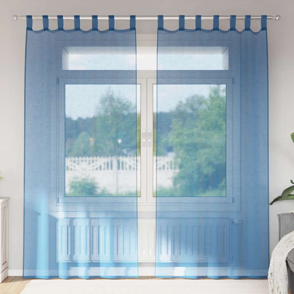 Tende in Voile con Passanti 2 pz Blu Reale 140x225 cm | homemem39