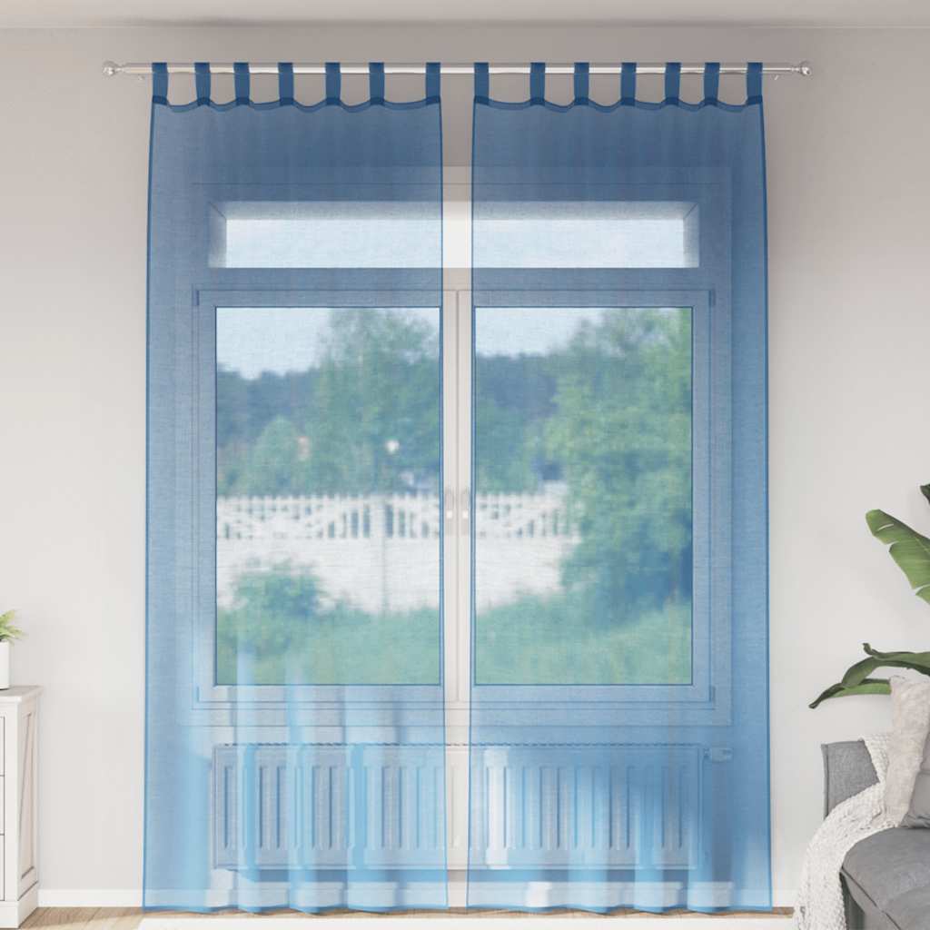 Tende in Voile con Passanti 2 pz Blu Reale 140x260 cm