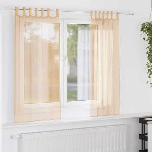 Tende in Voile con Passanti 2 pz Sabbia 140x175 cm