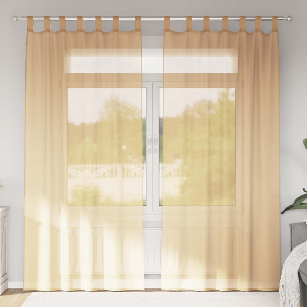 Tende in Voile con Passanti 2 pz Sabbia 140x225 cm