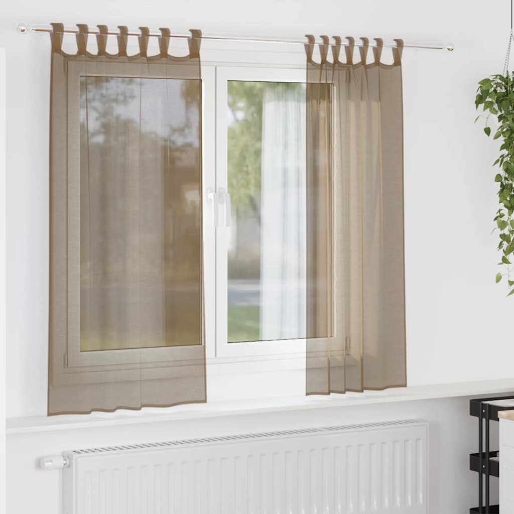 Tende in Voile con Passanti 2 pz Marrone Chiaro 140x140 cm | homemem39