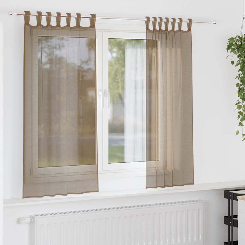 Tende in Voile con Passanti 2 pz Marrone Chiaro 140x175 cm | homemem39