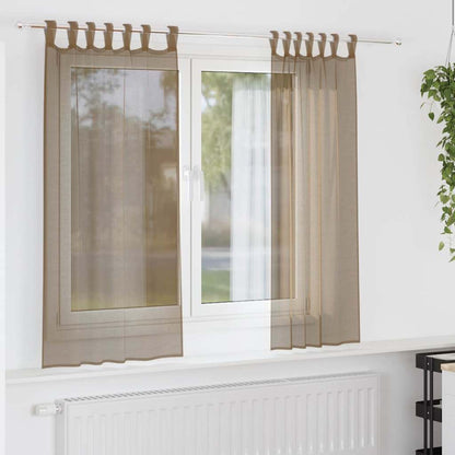 Tende in Voile con Passanti 2 pz Marrone Chiaro 140x175 cm | homemem39