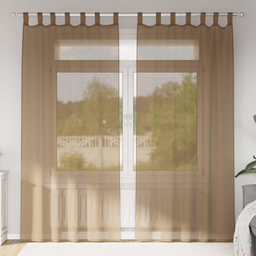 Tende in Voile con Passanti 2 pz Marrone Chiaro 140x225 cm | homemem39