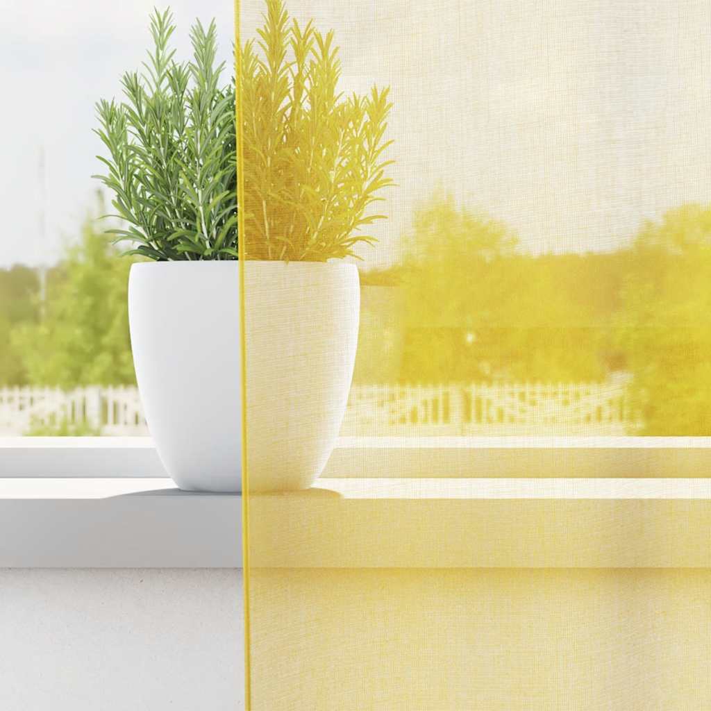 Tende in Voile con Passanti 2 pz Giallo 140x140 cm | homemem39