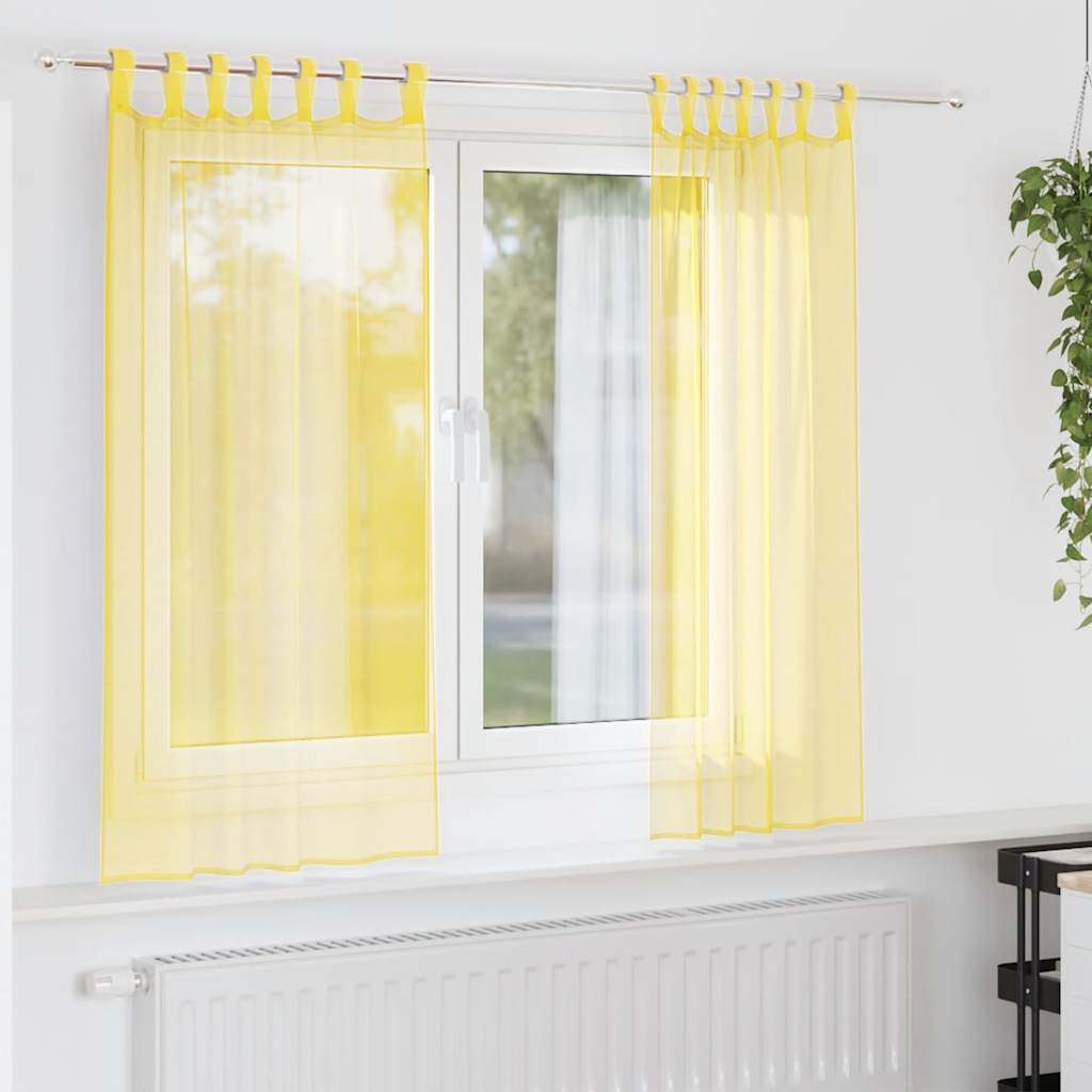 Tende in Voile con Passanti 2 pz Giallo 140x140 cm | homemem39