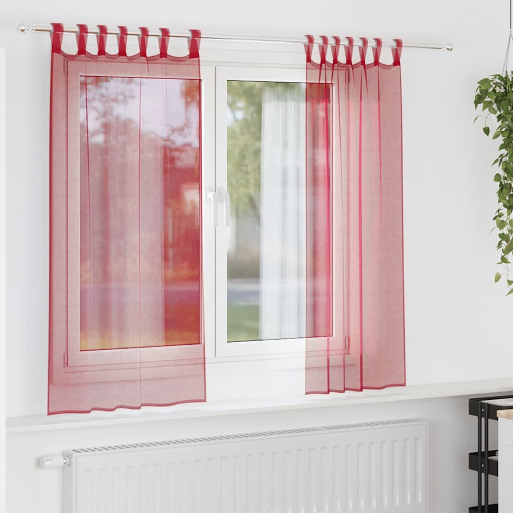 Tende in Voile con Passanti 2 pz Rosso Vino 140x140 cm | homemem39