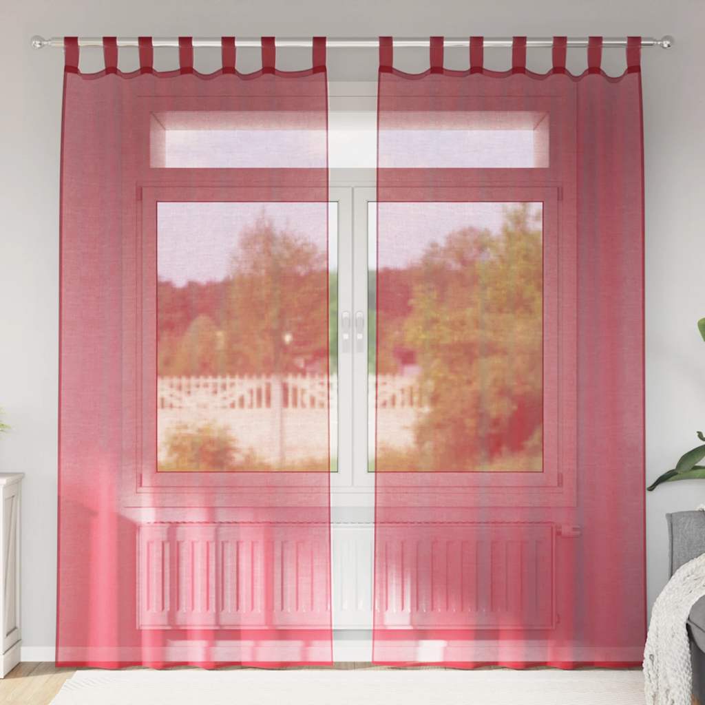 Tende in Voile con Passanti 2 pz Rosso Vino 140x245 cm
