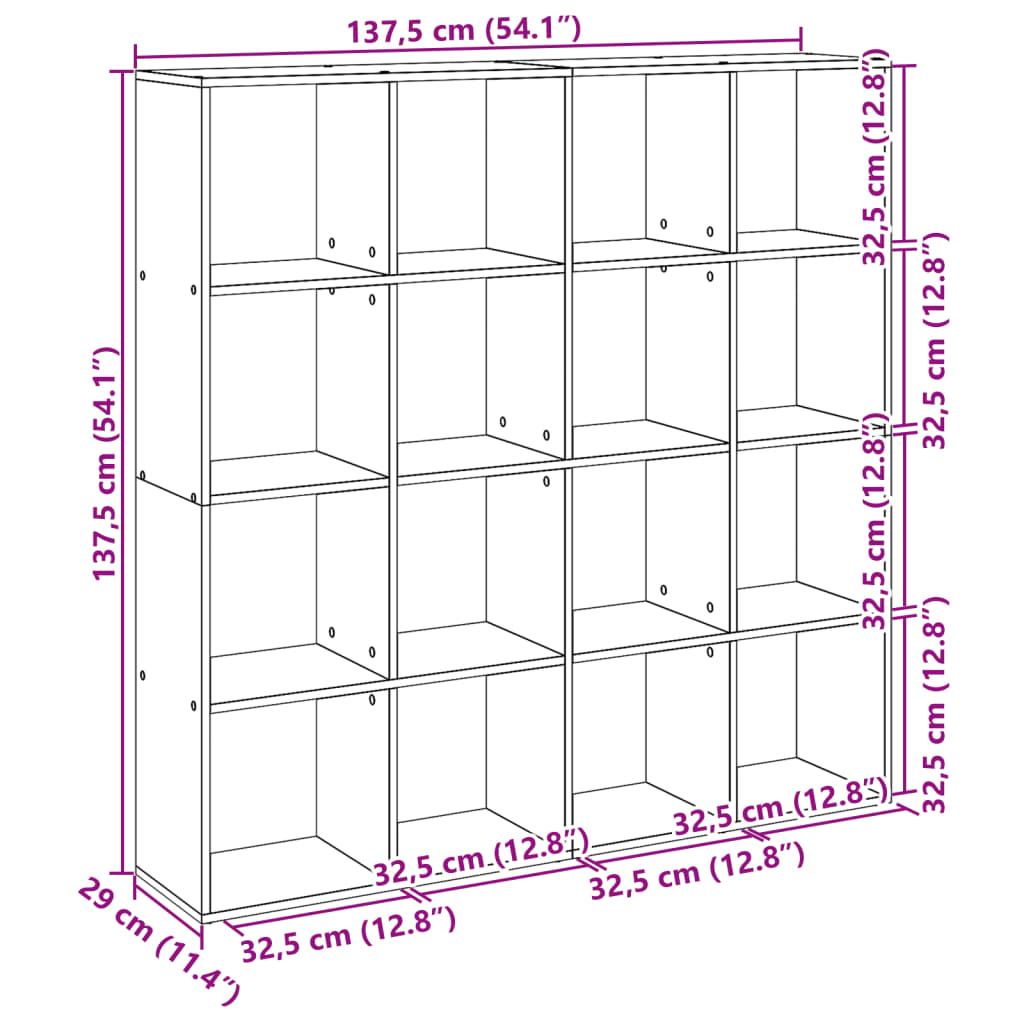 Libreria Grigio Cemento 137,5x29x137,5 cm in Legno Multistrato