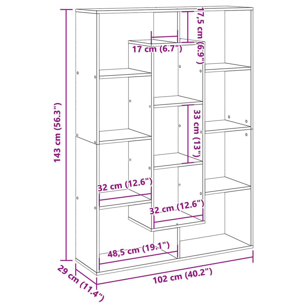 Libreria Rovere Sonoma 102x29x143 cm in Legno Multistrato