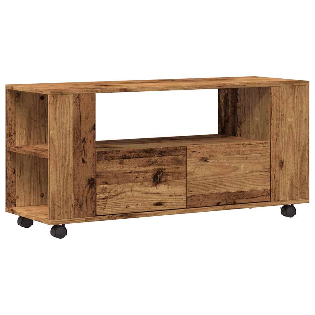 Mobile Porta TV con Ruote Legno Antico 102x34,5x43cm Truciolato | homemem39