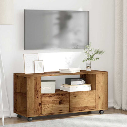 Mobile Porta TV con Ruote Legno Antico 102x34,5x43cm Truciolato | homemem39