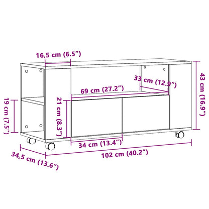 Mobile Porta TV con Ruote Legno Antico 102x34,5x43cm Truciolato | homemem39