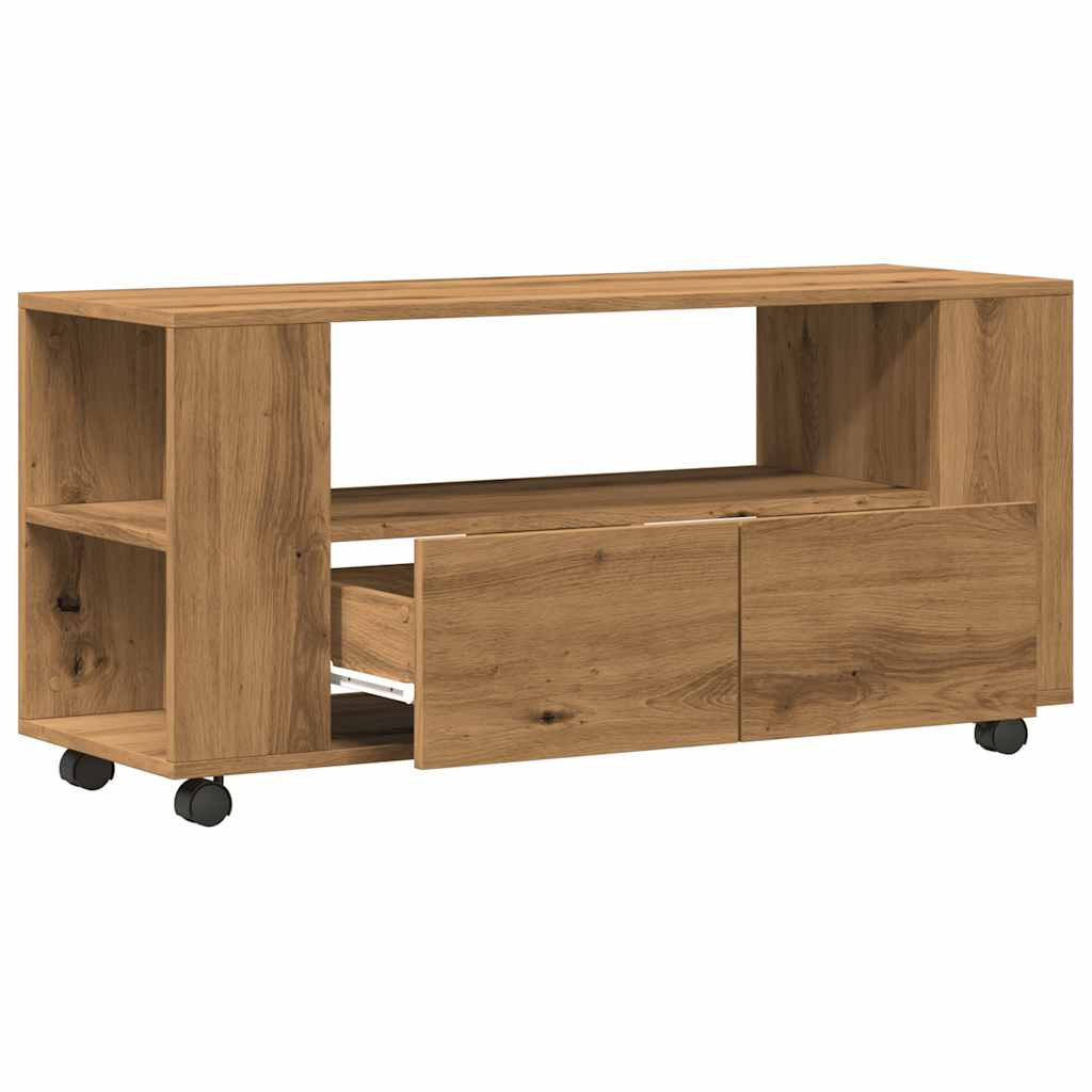 Mobile Porta TV con Ruote Artigianale 102x34,5x43 cm Truciolato | homemem39