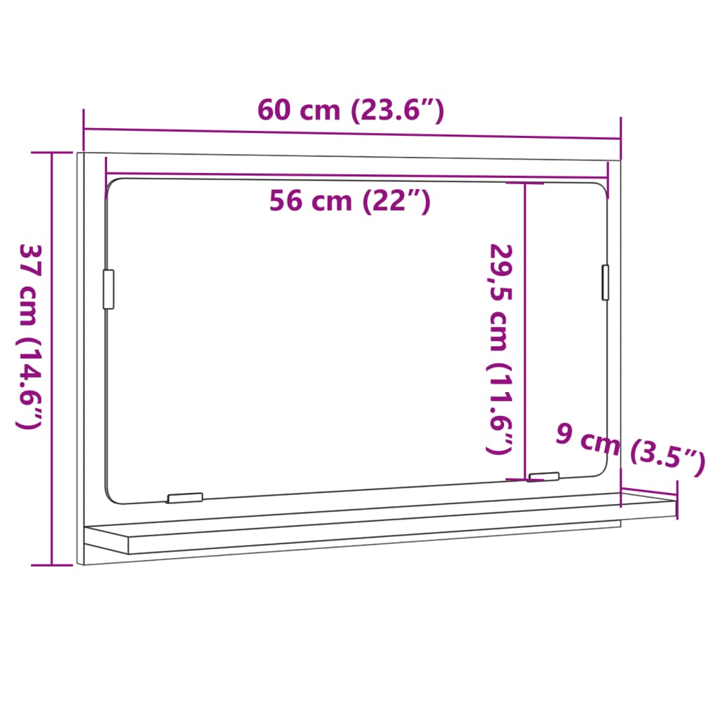 Mobile Bagno Specchio Rovere Artigianale 60x11x37 cm Truciolato | homemem39