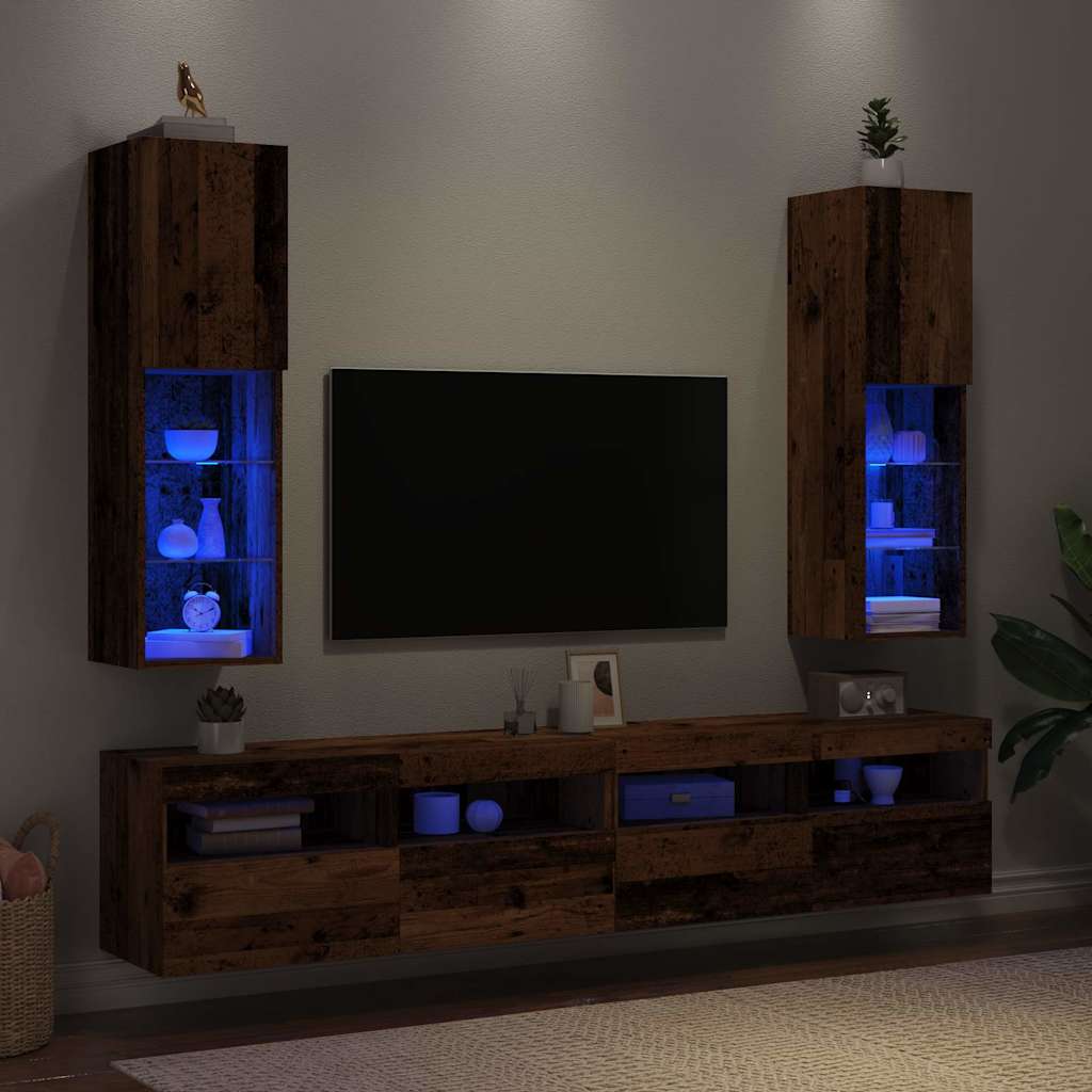 Mobili Porta TV con Luci LED 2 pz Legno Antico 30,5x30x102 cm - homemem39