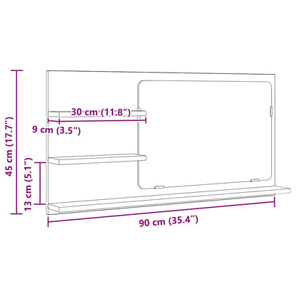 Mobile Bagno Specchio Rovere Artigianale 90x11x45 cm Truciolato | homemem39