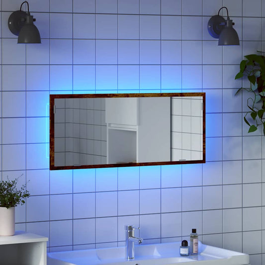 Specchio Bagno LED Rovere Fumo 100x8,5x37cm Legno Multistrato | homemem39