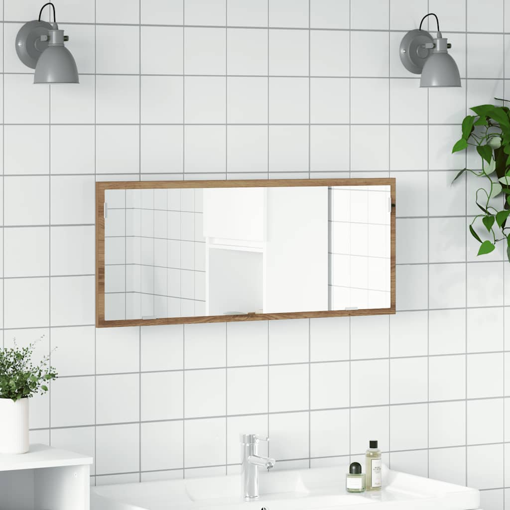 Specchio Bagno LED Rovere Artigianale 100x8,5x37 cm Multistrato