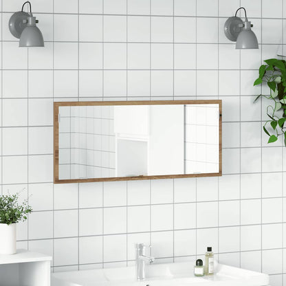 Specchio Bagno LED Rovere Artigianale 100x8,5x37 cm Multistrato