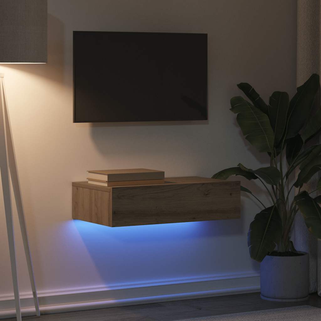Mobile Porta TV con Luci LED Rovere Artigianale 60x35x15,5 cm