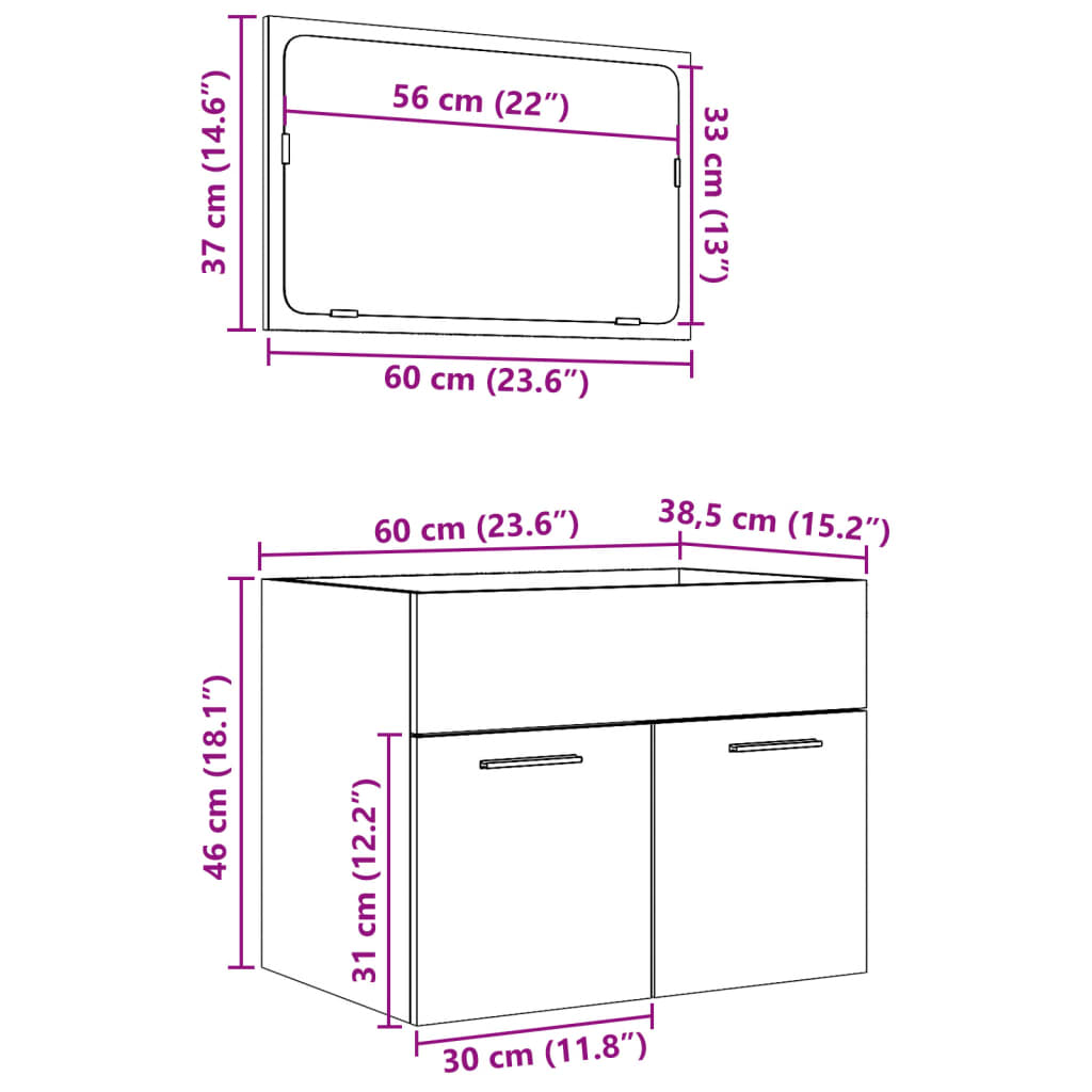 Set Mobili da Bagno 2 pz Grigio Cemento in Legno Multistrato