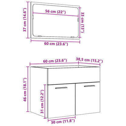 Set Mobili da Bagno 2 pz Grigio Cemento in Legno Multistrato