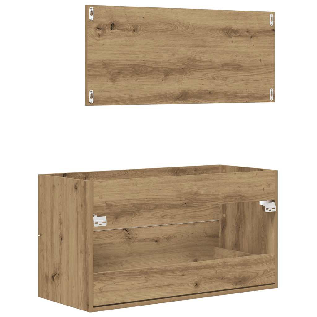 Set Mobili da Bagno 2 pz Rovere Artigianale Legno Multistrato | homemem39