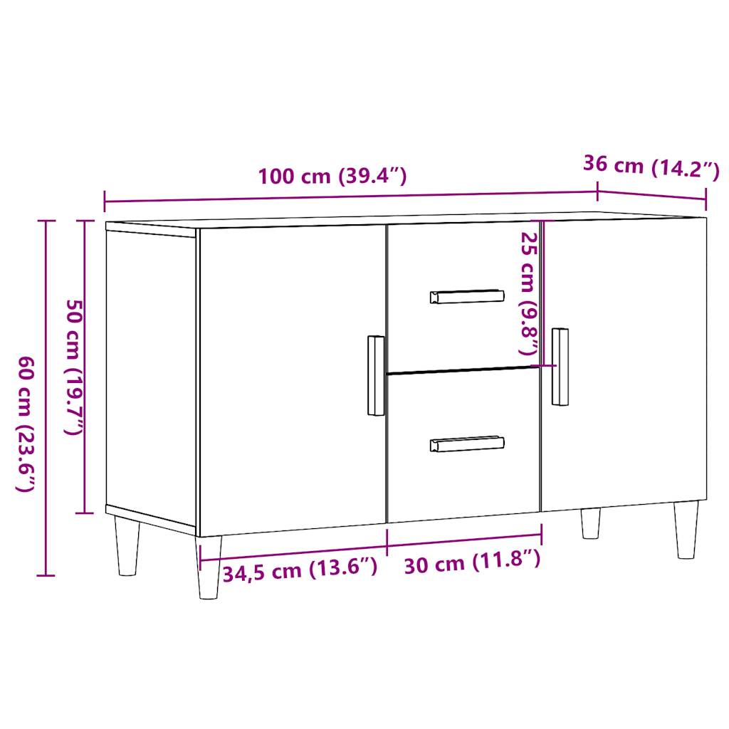 Credenza Legno Antico 100x36x60 cm in Legno Multistrato - homemem39