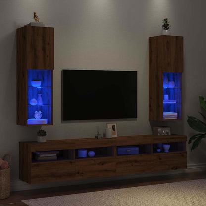 Mobili TV con Luci LED 2 pz Rovere Artigianale 30,5x30x102 cm - homemem39
