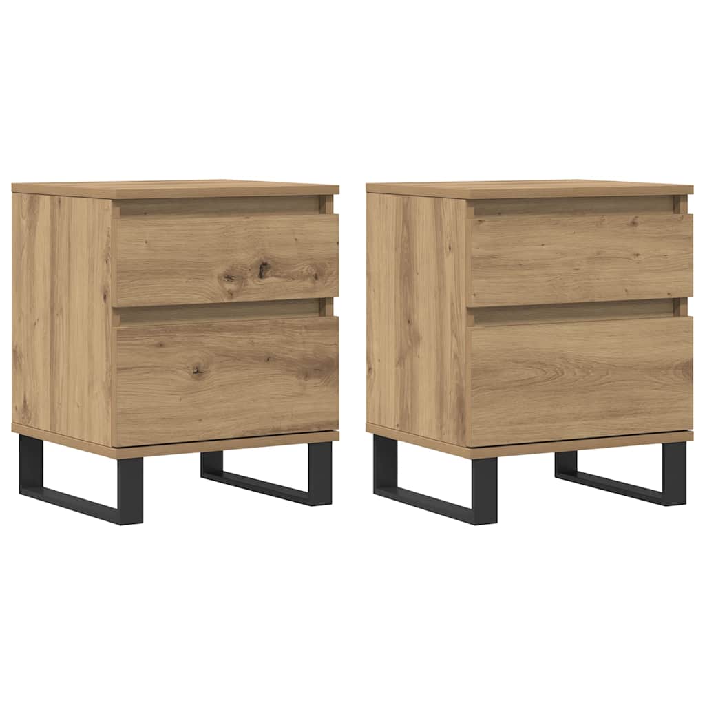 Comodini 2pz Rovere Artigianale 40x35x50 cm Legno Multistrato