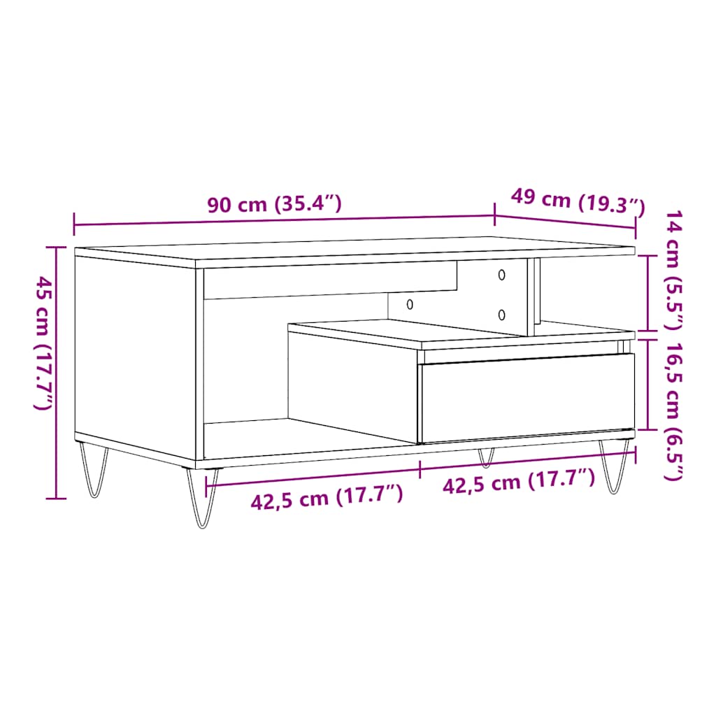 Tavolino da Salotto Legno Antico 90x49x45 cm Legno Multistrato | homemem39