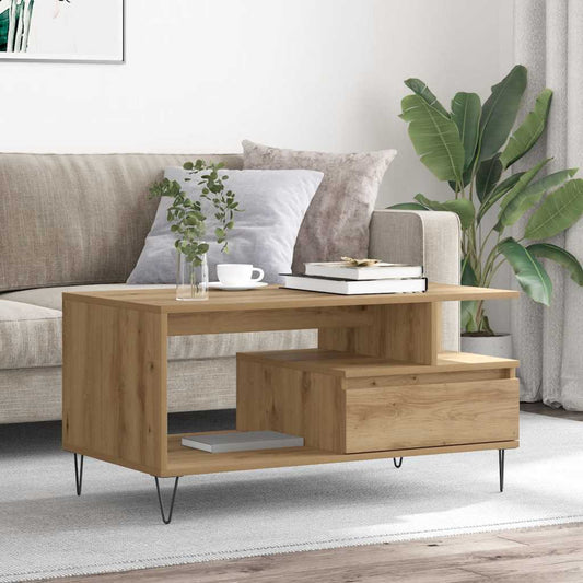 Tavolino Salotto Rovere Artigianale 90x49x45 cm Multistrato | homemem39