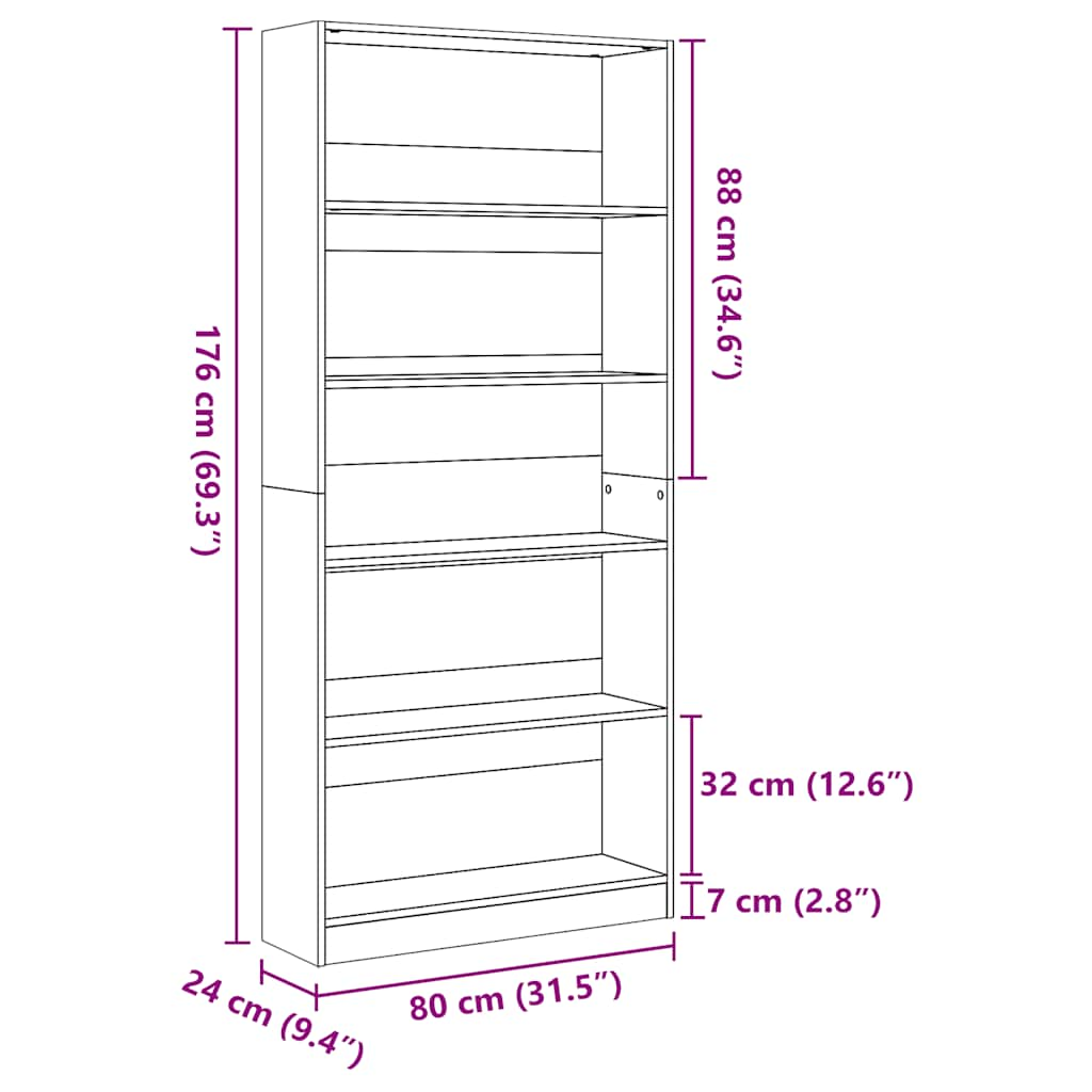 Libreria Bianco Lucido 80x24x176 cm in Legno Multistrato