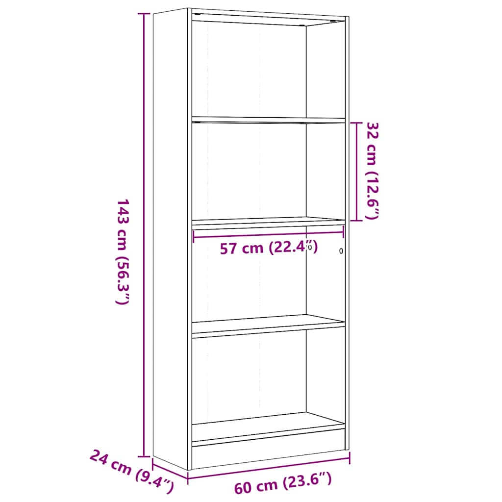 Libreria Bianco Lucido 60x24x143 cm in Legno Multistrato