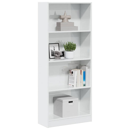 Libreria Bianco Lucido 60x24x143 cm in Legno Multistrato