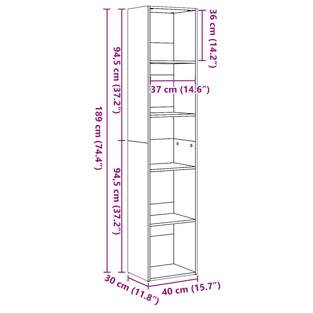 Libreria Bianco Lucido 40x30x189 cm in Legno Multistrato